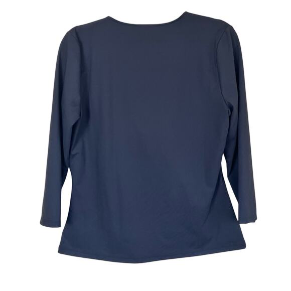 Ann Taylor Sz L Black Refined Stretch Wrap Top 3/4 Sleeve Fitted Feminine Office - Picture 5 of 16